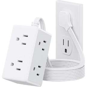 iMustech 6 Outlets Charging Ports Power Strip, 6Ft Flat Plug Extension Cord with Multiple Outlets, 3 Sided Outlet Extender Charging Station, Wall Mount, for Home Office Travel Dorm Room