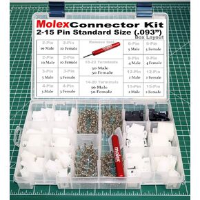 287pcs Molex 2-15 Pin 14a Connector Kit 0.093 "، مقياس الأسلاك 14-22