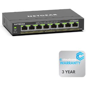 NETGEAR GS308EP 8-Port Managed 𝐏𝐨𝐄+ Switch | 62W Power Budget | Desktop and Wall Mountable | Cloud Care’s 3 Year Warranty SupportPlus Included