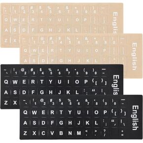 4 Pcs Keyboard Stickers, Replacement Keyboard Letters Sticker, Black & Transparent Background with White Lettering for Computer Laptop Notebook Desktop