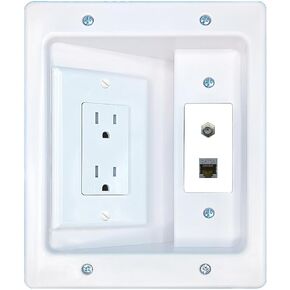 RiteAV CAT6A Coax Recessed Wall Plate Cable Concealer Management Kit with Power Outlet Hides Cords and Cables