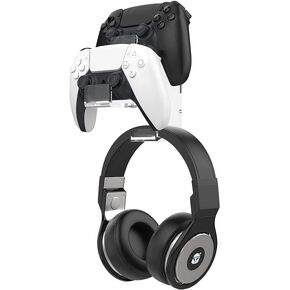 Oopz' Controller Holder & Headphone Stand, Dual Gamepad & Headset Hanger, Fits Xbox, PS, PC, Switch, Clear Acrylic
