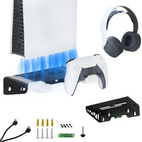 Wall Mount Bracket For PS5 Slim Console, Game Console Wall Mount Storage Bracket Holder Stand Controller Holder Headphone Hanger Hook Wall Bracket