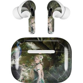 Skinit Decal Audio Skin Compatible with Apple AirPods Pro (2rd Gen, 2022) - Nene Thomas Woman with Peacocks by Nene Thomas Design