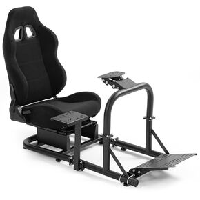 Hottoby Racing Simulator Cockpit with Black Seat Fit for Logitech/Thrustmaster/Fanatec G25 G29 G920 G923 T300RS, Stability Upgrade Adjustable Wheel Stand, No Wheel,Pedal & Handbrake