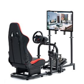 Anman G25 Firm Racing Simulator Cockpit with Red Seat Fit for Logitech G27 G29 G920 G923,Thrustmaster T300RS TX Motion Driving Wheel Stand Equipped with Display Stand,Shifter & Pedals Not Include