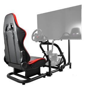 Hottoby Adjustable Racing Simulator Cockpit with TV Stand & Red Seat Fit for Logitech/Thrustmaster/Fanatec G25 G27 G29 G920 G923 T128X T248 T300 T458,Not Included Steering Wheel,Shifter,Pedals & TV