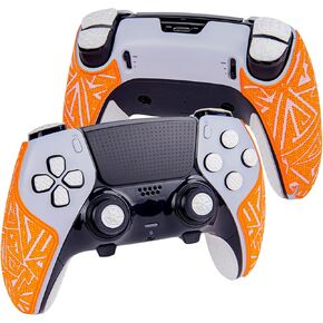 أشرطة قبضة وحدة تحكم متوافقة مع PS5 Dualsense Edge Elite إصدار اللون المضاد للانزلاق متوافق مع PlayStation 5 Grips Multi-Texture Thruge Skin Kit (White & Orange)