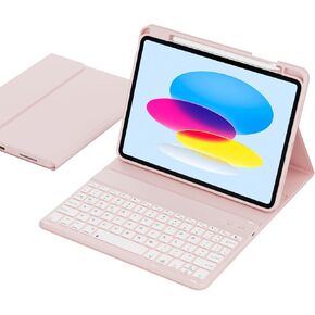 Case for iPad (A16) 11th/10th Generation 11 Inch/10.9 Inch(2025/2022) with Keyboard-7 Colors Backlit Bluetooth Keyboard with Pencil Holder, Folio Case Supports Auto Wake/Sleep, Watermelon red