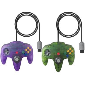 USonline911 2 Packs Classic 64 Wired Controller Joystick for N64 Video Game System N64 Console (Transparent Red and Transparent Blue)