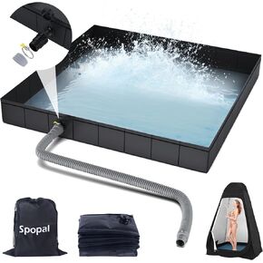 Portable Shower Pan, Foldable Shower Base & Basin Floor with Detachable Drain Pipe, for RV, Outdoor,Indoor Shower Stall Enclosures (Black)