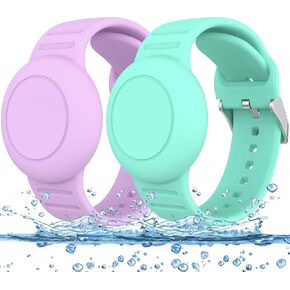 Waterproof Air Tag Bracelets for Kids, 2-Pack Soft Silicone Airtag Holder Compatible with Apple Air Tag, Adjustable Anti-Lost AirTag Watch Band for Kids (Black+Navy Blue)