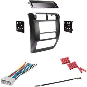 CACHÉ KIT17 Bundle with Car Stereo Installation Kit for Jeep Wrangler 2003 – 2006 in Dash Mounting Kit, Harness, Antenna Adapter for Double Din Radio Receivers (4 Item)