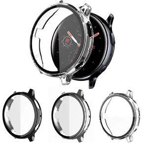 3 Pack Hard Case Compatible with Samsung Galaxy Watch Active / Active 2 Screen Protector 40mm with Tempered Glass, NAHAI Ultra-Thin Hard PC Case Overall Protective Coverage Anti-Scratch HD Cover (Silver/Silver/Silver) in Saudi Arabia
