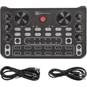 Live Sound Card Sound Mixer Board with Multi Sound Effects Bluetooth Noise Reduction for Mobile Phone Karaoke Broadcast Black ABS