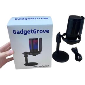 RGB USB Condenser Microphone for PC, PS5, PS4, Mac, Low-Profile Shock Mount, Cardioid, Omnidirectional, Pop Filter, Gain Control, Gaming, Streaming, Podcasts, Twitch, YouTube, Discord