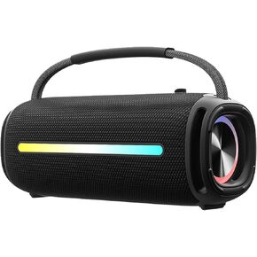 Portable Bluetooth Speaker, Outdoor Waterproof Wireless Speaker with Colorful Flashing Lights, 20W Super Bass, TWS Pairing Suitable for Outdoor, Party, Home, Beach, Travel (Black)