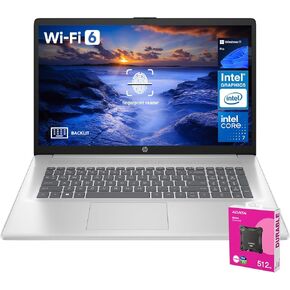 HP 2025 Laptop, 17.3" FHD, CORE 7 (Exceeds i7 1355), 64GB RAM, 2TB SSD, FP Reader, Backlit Keyboard, Webcam, Wi-Fi 6, Windows 11 Pro, Silver, Bundle with ADATA 512GB External SSD