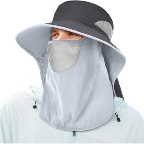 Men&Women Wide Brim Fishing Ponytail Sun Hat with Removable Face and Neck Flap UPF 50+ UV Protection Safari Cap