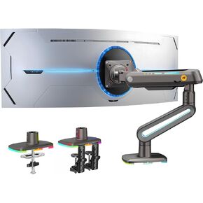 RGB Gaming Monitor-arm for Flat/Ultrawide/Curved Monitors 32 to 60 inch, Heavy Duty Stand Load up to 20 kg, VESA 75/100 mm Monitor-Mount F6-G