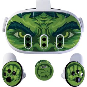 VR Headset Green Beast Skin and Accessories Stickers Kit Compatible with Meta Quest 3 Skin Protective Vinyl Decal Compatible with Oculus Quest 3