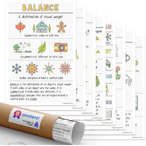 Quarterhouse Principles of Design Poster Set, Art Classroom Learning Materials for K-12 Students and Teachers, Set of 8, 12 x 18 Inches, Extra Durable