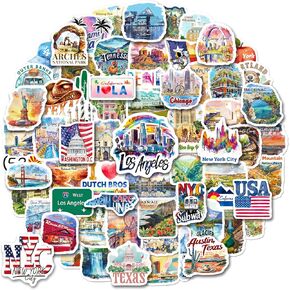 100PCS USA Travel Stickers for Scrapbooking Water Bottles Luggage, National Park Stickers Watercolor US Iconic Vinyl Sticker Pack for Laptop Journaling Suitcase