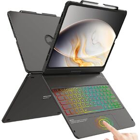 FUWANG Touch Keyboard Case for iPad Air 13 inch (M3 2025/M2 2024)and iPad Pro 12.9 6th 5th 4th 3rd Gen, 360° Rotate 7 Colors Backlit for iPad Air 13 inch Case Keyboard with Multi-Touch Trackpad, Black in Kuwait