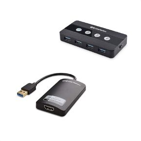 Cable Matters KVM Switch Kit with 4 Port USB 3.0 Switch Hub and USB to HDMI Adapter for Keyboeard, Mouse, and Monitor