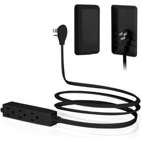CILIA Flat-Face Outlet Extender with 3 Receptacles, Ultra-Thin Wall Plate Plug, 3-Outlet Power Strip with 3ft Cord, Space-Saving Design for Home/Office Electrical Improvement (Black)