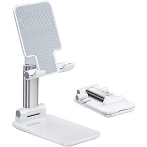 Mobile Phone Stand, Angle Adjustable, with Silicone Desktop Pad, Fully Foldable, Compatible with All Mobile Phones, White