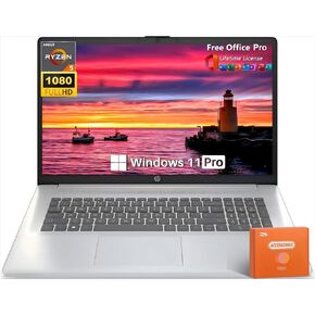HP 17.3" Laptop Computer - AMD Ryzen 5 7430U Hexa-Core (Up to 4.3 GHz), 64 GB RAM, 2 TB SSD, FHD IPS Screen, Wi-Fi 6, HDMI, Fast Charging, Long Battery Life, Windows 11 Pro, with Lifetime Office Pro