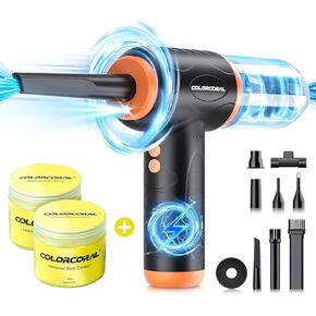 COLORCORAL 12-in-1 Cordless Air Duster Brushless Motor and 2Pack Keyboard Cleaning Gel Set for Deep Cleaning Keyboards, PCs, Cars