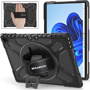 BRAECNstock for Microsoft Surface Pro 11/10/ 9 Case 13", Rugged Protective Case with Rotating Stand & Hand Strap, Pencil Holder, Compatible with Type Cover Keyboard, Black