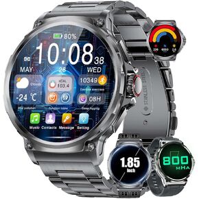 EF10 Smart Watch for Men, 1.85" Extra Large Screen Smartwatches, 30 Days Long Battery, 100+ Sports Mode/Pedometer/IP68 Waterproof, Fitness Tracker Watch Compatible Android iOS, 3 Straps