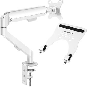 17 to 32 inch White Monitor arm and 10 to 16 inch Laptop Tray Desktop Gas Spring Bracket M5W+XY360W