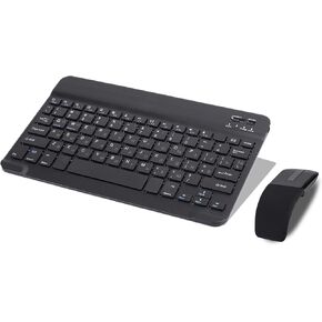ASHATA Bluetooth Keyboard Mouse Set, Ergonomic Foldable Arc Optical Mouse Keyboard for Laptop PC Tablet, Russian English Dual Language, 1600DPI