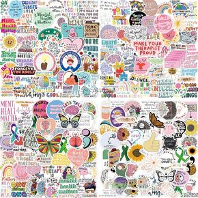 205Pcs Mental Health Stickers Pack for Journals,Water Bottles,Mental Health Matters Awareness Items Waterproof Vinyl Decals Therapist Gifts for Laptops Bumper Book Decorative Doctor Reward Stickers