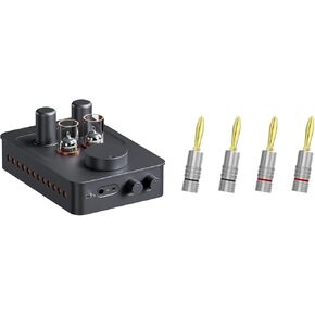 Fosi Audio GR70 Tube Headphone Amp Preamp Mini HiFi Preamplifier for Home Audio and Banana Plugs 2 Pairs / 4 pcs - Gold Plated Speaker Plugs for Mini HiFi Stereo Audio Receiver Amplifier for Home Book