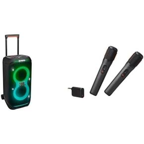 Bundle of JBL PartyBox Stage 320 - Portable Party Speaker w/Deal Mic & Guitar Input(Black) + JBL PartyBox Wireless Mic - 2X Digital Wireless Microphones, Compatible with All PartyBox Speakers (Black)