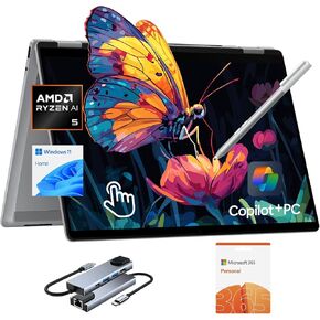 HP Omnibook X Flip Copilot + PC Computer ، 2-in-1 16 "جهاز كمبيوتر محمول على شاشة تعمل باللمس ، AMD Ryzen AI 5 ، RAM 16GB ، 512GB SSD ، Microsoft 365 Office Lifetime + Stylus Pen ، USB Hub ، Backlit KB ، Wifi 6 + BT ، Win 11