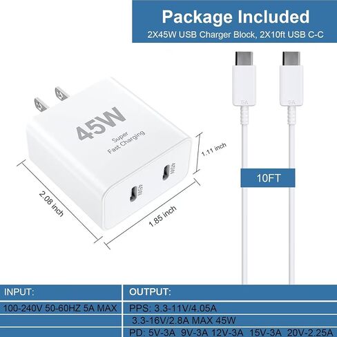 iPhone 16 15 Pro Charger Charger Fast Charging Block 45W USB C Dual Port I PORTH 15 16 PRO MAX ACRGER 10FT TYPE TYPE CALL FOR IPHON in Kuwait