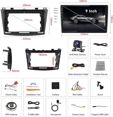 Android 13 Car Stereo for Mazda 3 2009-2013,9 Inch Touchscreen Car Radio Android Head Unit with Mirror Link GPS WiFi Bluetooth FM/RDS Radio SWC Dual USB/AUX-in+Backup Camera[1+32G] in Saudi Arabia