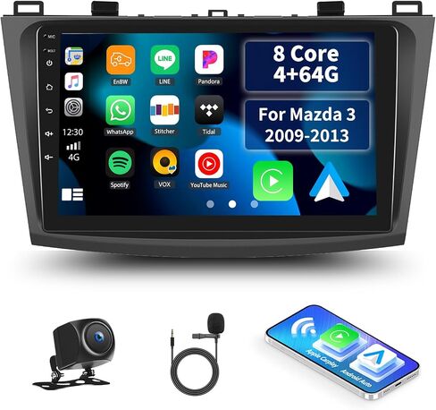 Android 13 Car Stereo لـ Mazda 3 2009-2013،9 بوصة شاشة تعمل باللمس الراديو Android مع رابط المرآة GPS WiFi Bluetooth FM/RDS Radio SWC Dual USB/Aux-in+Camera النسخ الاحتياطي [1+32G] in Kuwait