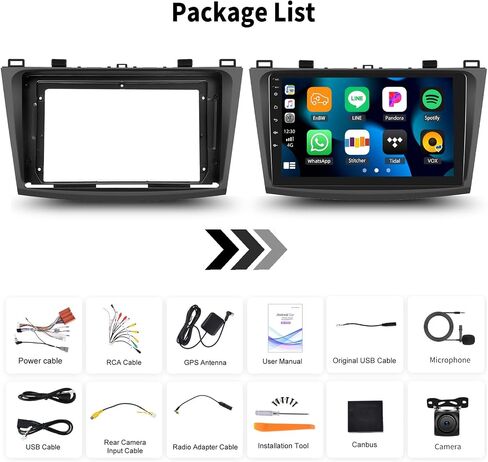 Android 13 Car Stereo لـ Mazda 3 2009-2013،9 بوصة شاشة تعمل باللمس الراديو Android مع رابط المرآة GPS WiFi Bluetooth FM/RDS Radio SWC Dual USB/Aux-in+Camera النسخ الاحتياطي [1+32G] in Kuwait