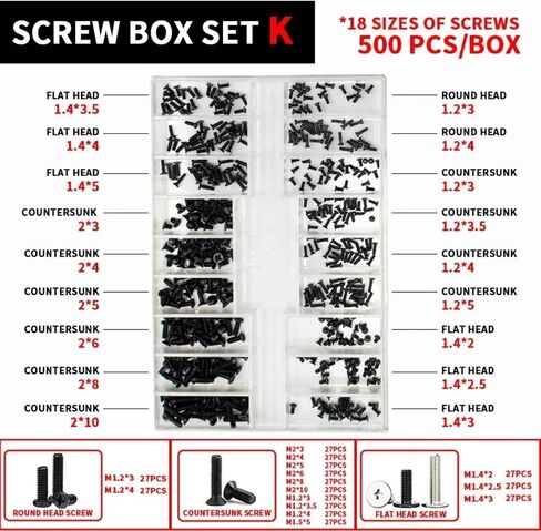 M1.2 M1.4 M2 Countersunk Flat Head Small Mini Screw Set Carbon Steel Computer Notebook Laptop Screws Kit Watch Back Cover Screw Glasses Frame Flat Head Head Screw (1 Box,S Set) in Kuwait