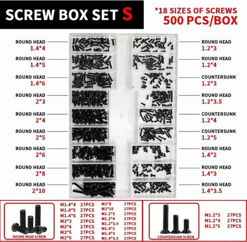 M1.2 M1.4 M2 Countersunk Flat Head Small Mini Screw Set Carbon Steel Computer Notebook Laptop Screws Kit Watch Back Cover Screw Glasses Frame Flat Head Head Screw (1 Box,S Set) in Kuwait