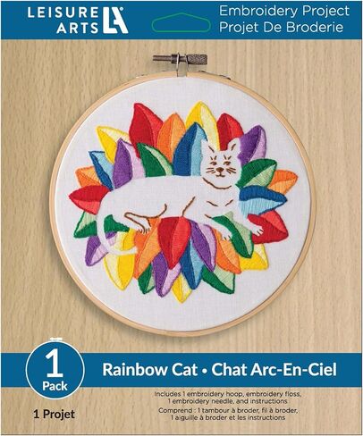 Leisure Arts Embroidery Kit 6" Rainbow Cat - cross stitch kits for beginners - embroidery kit for beginners - embroidery kits for adults - embroidery kits for adults in Kuwait