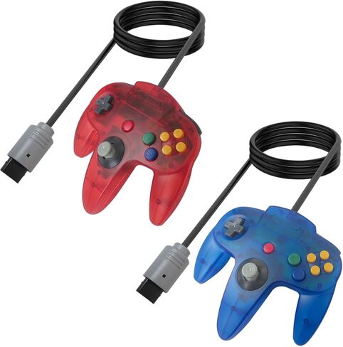 Atiodyuuk جديد 2 Pack Wired Controller Molestick Video Game Console Classic Wired 64 بت لوحة عصا التحكم في لعبة Nintendo 64 N64 Console (أحمر شفاف وشفاف أزرق) in Saudi Arabia