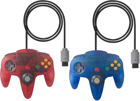 Atiodyuuk جديد 2 Pack Wired Controller Molestick Video Game Console Classic Wired 64 بت لوحة عصا التحكم في لعبة Nintendo 64 N64 Console (أحمر شفاف وشفاف أزرق) in Saudi Arabia